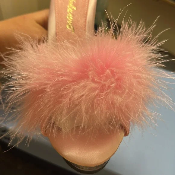 Pleaser Pink Feathered Women's Heels - Picture 3 of 16